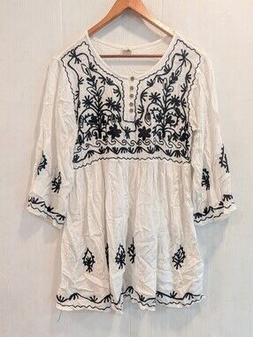 RIVIERA SUN Women's Black Embroidered White Mini Dress Cover-up Size Large